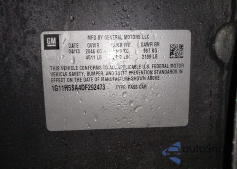 2013 Chevrolet Malibu 1Lz из США, поврежденный, VIN 1G11H5SA4DF292473